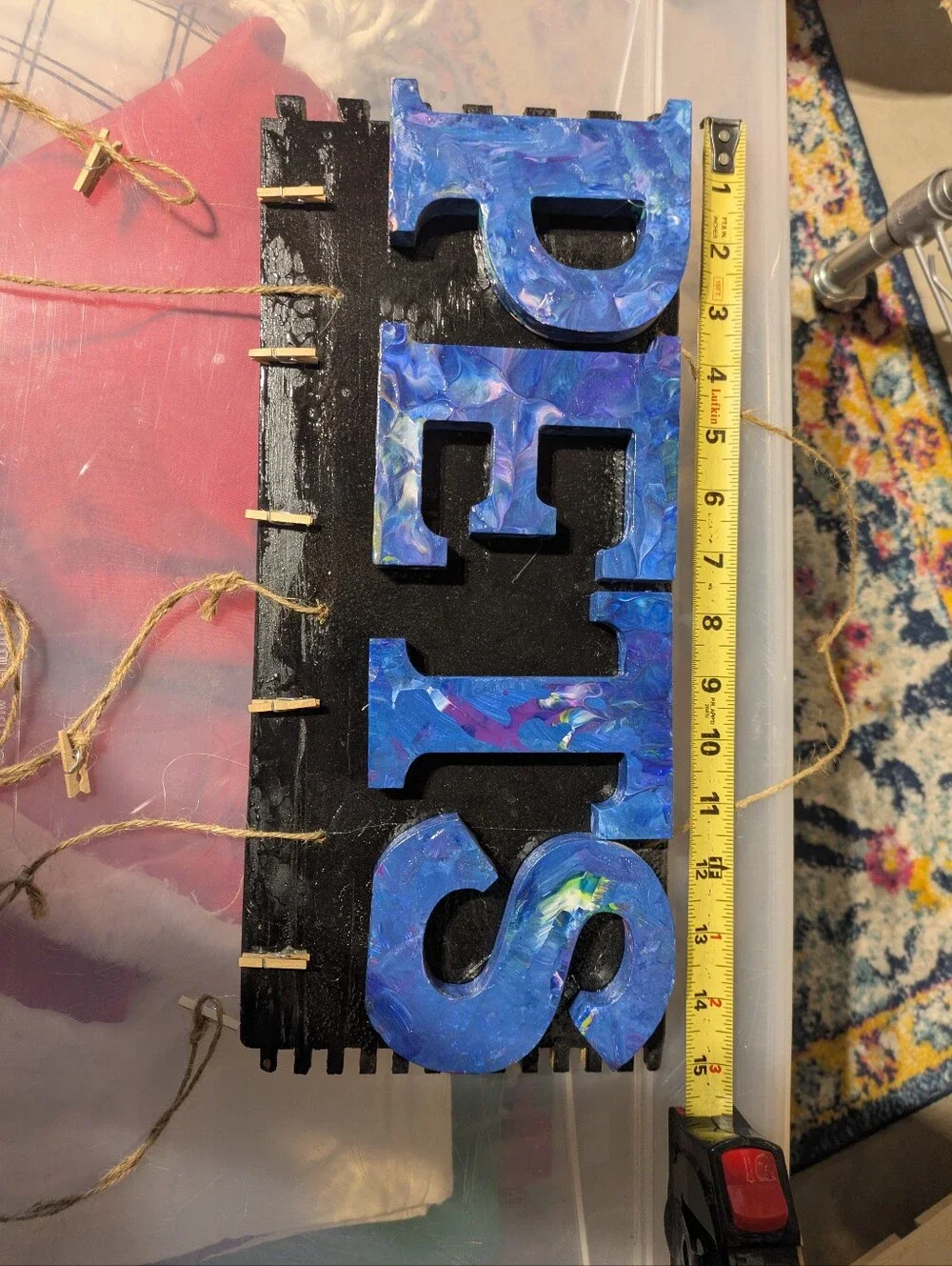 Handmade 'PETS' Wall Hook Rack - Blue and Black